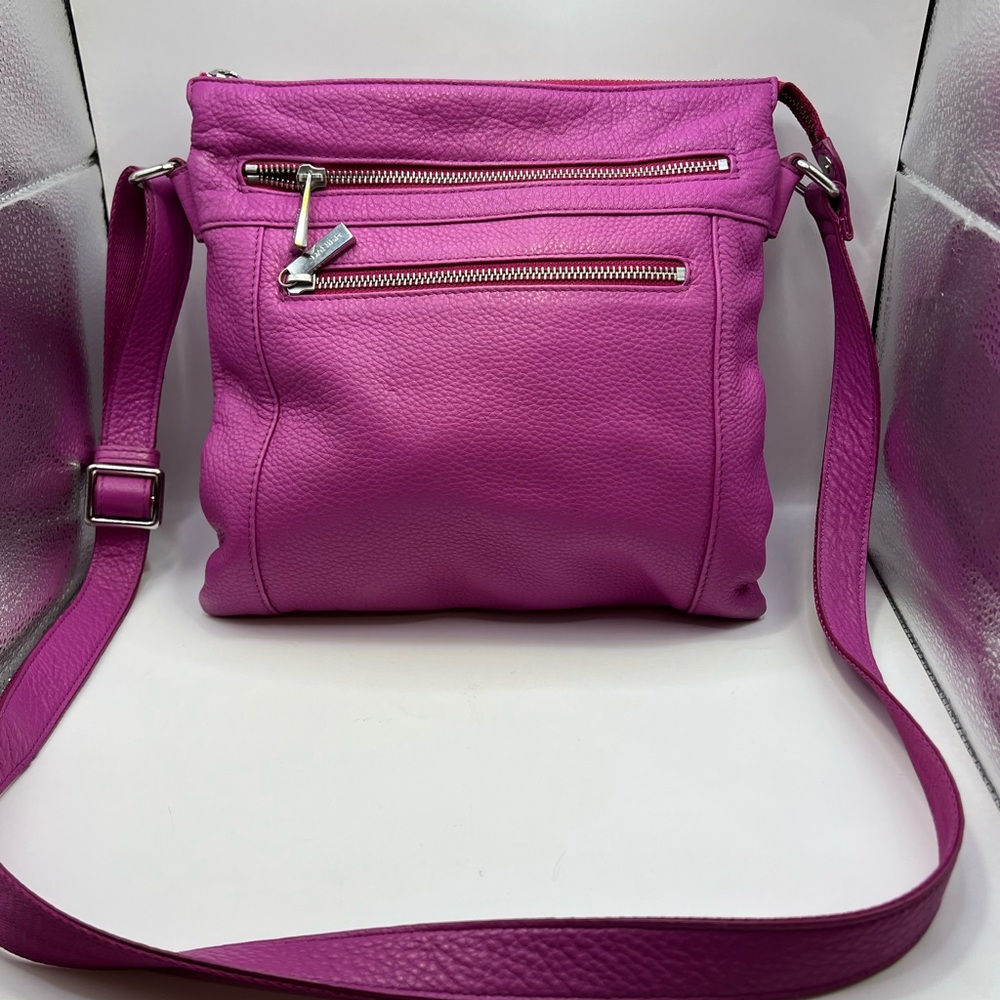 Vibrant Pink Danier Leather Crossbody Bag with Adjustable Strap